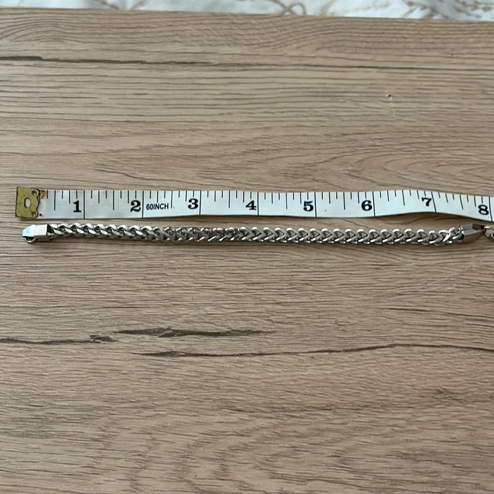 NWT Men’s Stainless Steel Franco Foxtail Chain Bracelet Silver V-Link
